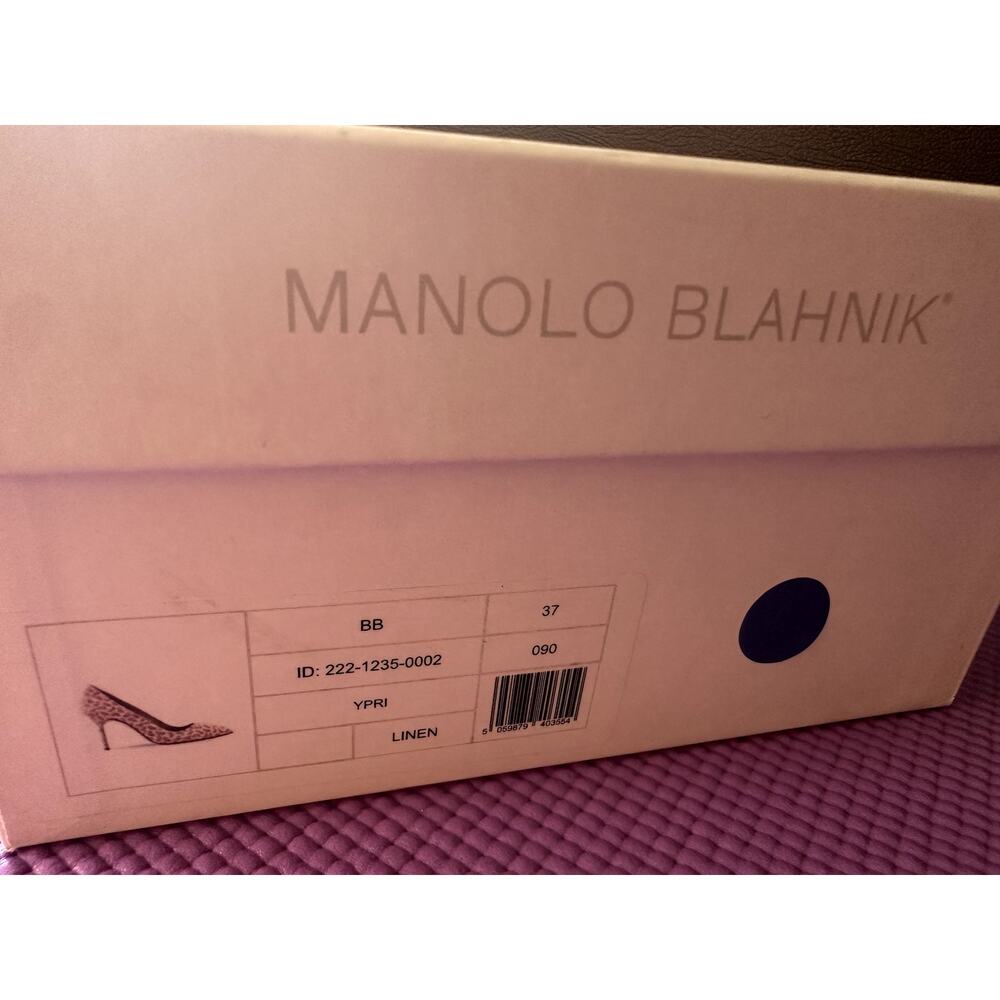 New $745 Manolo Blahnik Pumps Size 37 EU 7 US White Orange Linen Grapefruit - Picture 12 of 12
